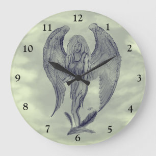 Angel im Tattoo Style Große Wanduhr