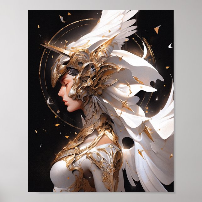 Angel in der Fantasiekunst der Weißen Rüstung Poster (Vorne)