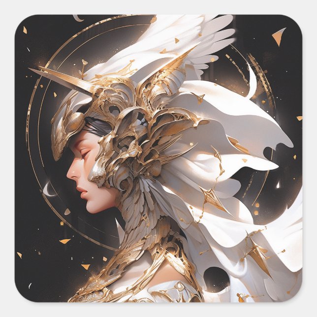 Angel in der Fantasiekunst der Weißen Rüstung Quadratischer Aufkleber (Vorderseite)