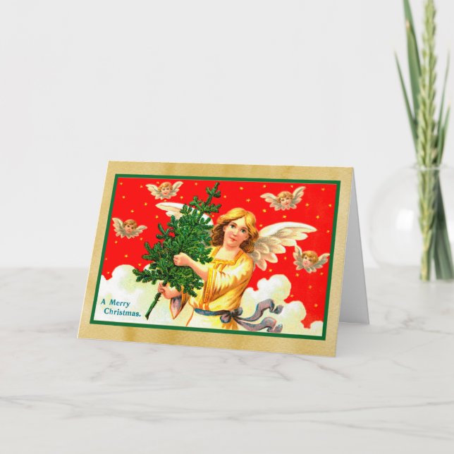 Angel in Gelben Carry Xmas Tree Karte (Vorderseite)