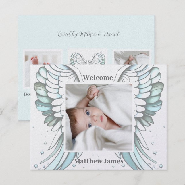 Angel-Jungen-Geburtsankündigung Feiertagskarte (Vorne/Hinten)