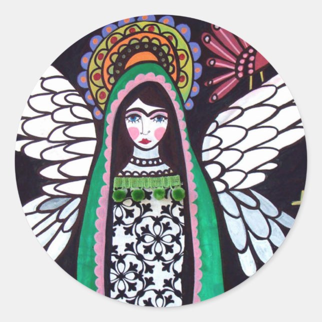 Angel Jungfrau Guadalupe Art von Heather Galler Runder Aufkleber (Vorderseite)