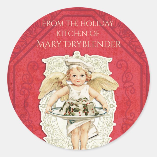 Angel Koch Weihnachtskuchen aus der Küche Runder Aufkleber (Vorderseite)