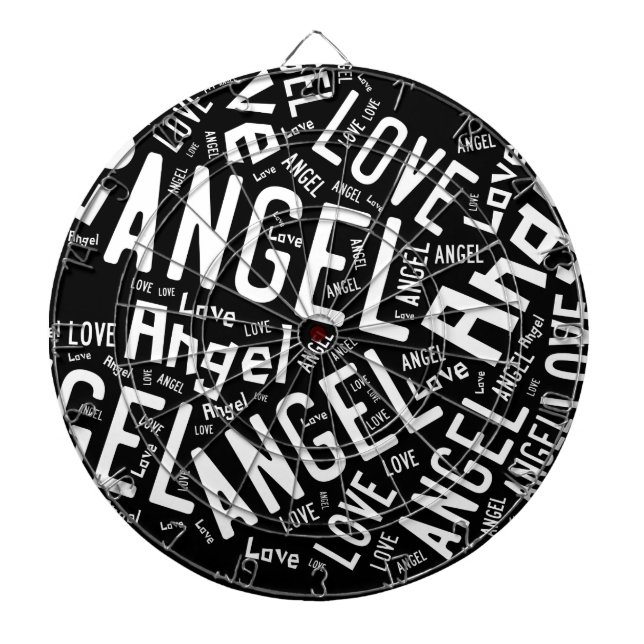 Angel Liebe Dove, weiß auf schwarz Dartscheibe (vorne)