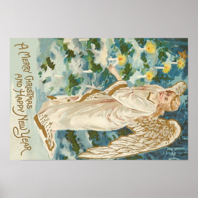 Angel Lighting Candlelit Weihnachtsbaum Poster (Vorne)