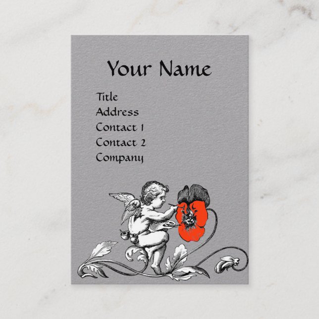 ANGEL MALEN EINES ROTEN BLUME MONOGRAMM White Gray Visitenkarte (Vorderseite)
