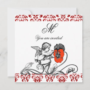 ANGEL MALERIEREN EIN ROTES BLUME-DAMASK-MONOGRAM EINLADUNG