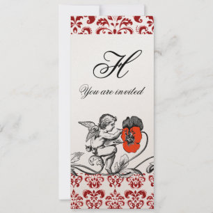 ANGEL MALERIEREN EIN ROTES BLUME-DAMASK-MONOGRAM EINLADUNG