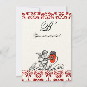 ANGEL MALERIEREN ROTE BLUME DAMASK MONOGRAM Filz Einladung