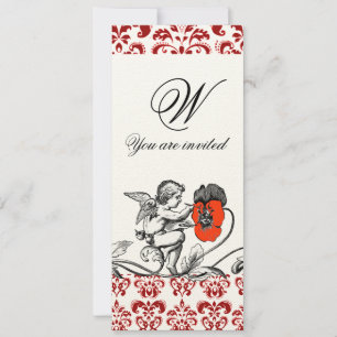 ANGEL MALERIEREN ROTE BLUME DAMASK MONOGRAM Filz Einladung