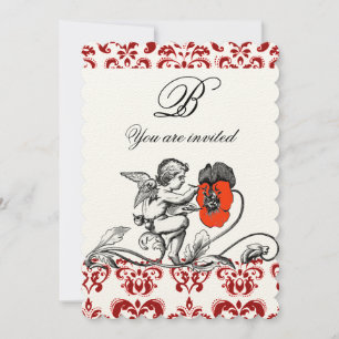 ANGEL MALERIEREN ROTE BLUME DAMASK MONOGRAM Filz Einladung