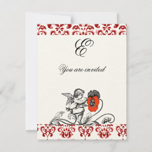 ANGEL MALERIEREN ROTE BLUME DAMASK MONOGRAM Filz Einladung