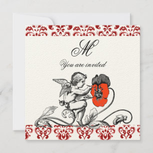 ANGEL MALERIEREN ROTE BLUME DAMASK MONOGRAM Filz Einladung