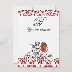 ANGEL MALERN EINER ROTEN BLUME DAMASK MONOGRAMM Le Einladung