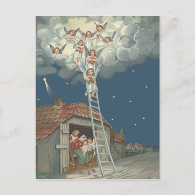 Angel Manger Krippe Jesus Christlich Feiertagspostkarte (Vorderseite)