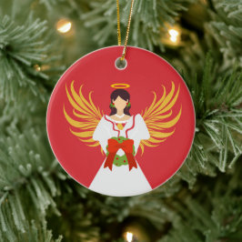 Angel Merry Christmas Red Green Wreath Wings Gesch Keramik Ornament