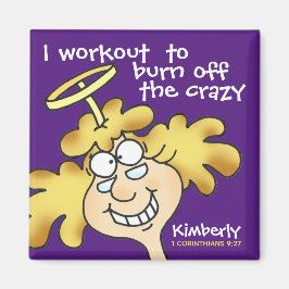 Angel Midge's Funny Cartoon Fitness Workout Purple Magnet