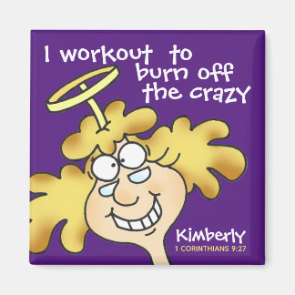 Angel Midge's Funny Cartoon Fitness Workout Purple Magnet