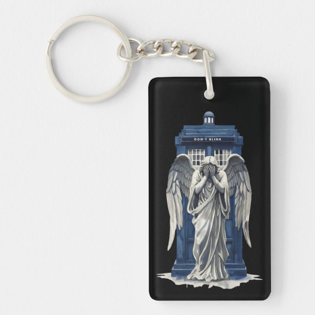 Angel mit Blue Police Box 1 Schlüsselanhänger (Vorderseite)