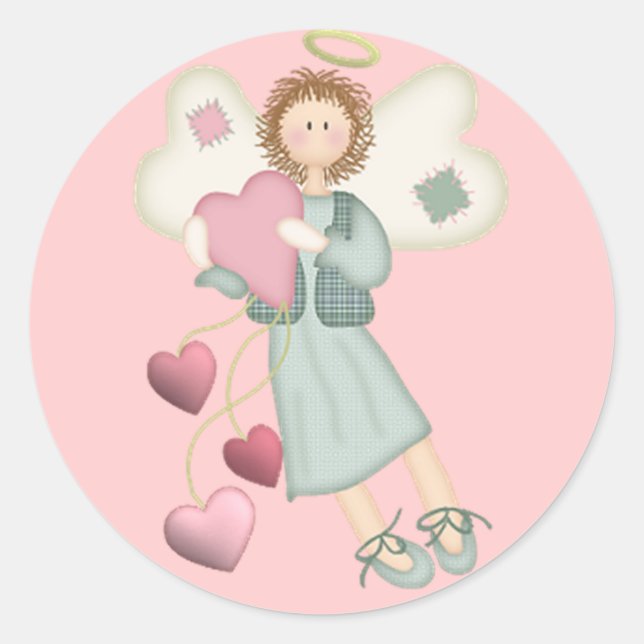 Angel mit Herz-Stickern Runder Aufkleber (Vorderseite)