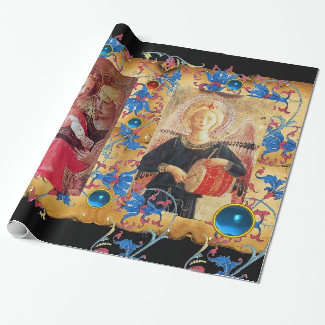 ANGEL MIT ROSE BLUE FLORAL PARCHMENT AND GEMS GESCHENKPAPIER (Ungerollt)