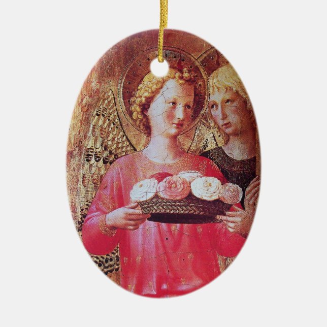 ANGEL MIT ROSE Pink Amethyst Gem Stein Keramikornament (Vorne)