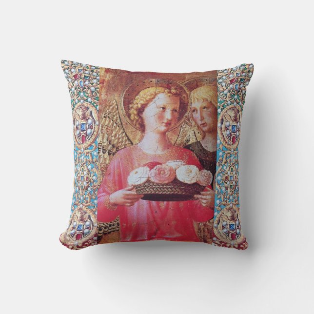 ANGEL MIT ROSE UND ROTEN BLAUEN GEMSTONS KISSEN (Vorderseite)