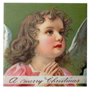 Angel mit Weihnachtsbanner beten Fliese