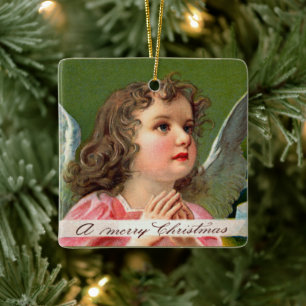 Angel mit Weihnachtsbanner beten Keramikornament