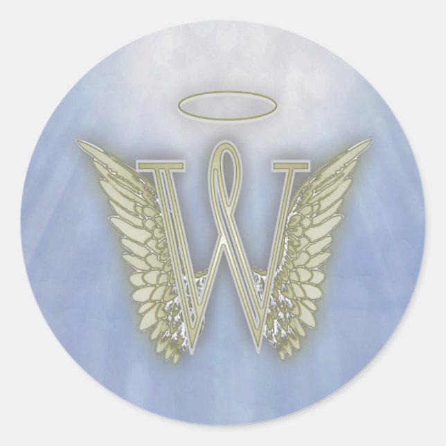 Angel Monogram Letter W Runder Aufkleber (Vorderseite)