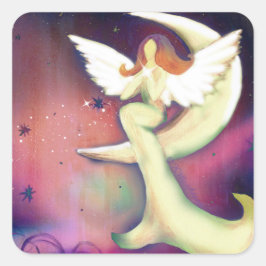 Angel Moon Mystical Stars Art von Kristy McAdams Quadratischer Aufkleber