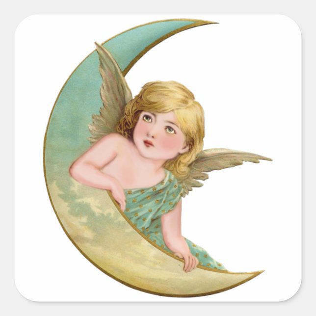 Angel Moon Painting Quadratischer Aufkleber (Vorderseite)