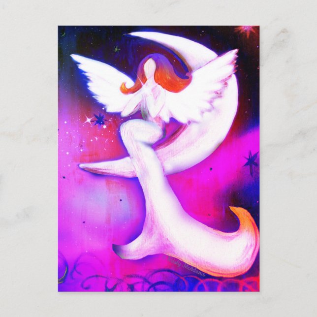 Angel Moon Stars Fairy Art Celestial Illustration Postkarte (Vorderseite)
