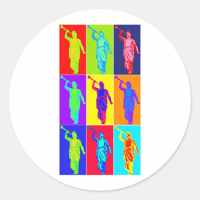 Angel Moroni Pop Art Runder Aufkleber (Vorderseite)