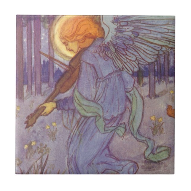Angel Musician Violine spielen, Vintage Musik Fliese (Vorderseite)