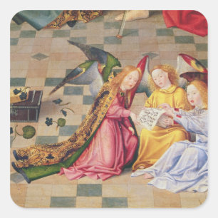 Angel-Musiker aus dem rechten Panel des Altarbilde Quadratischer Aufkleber