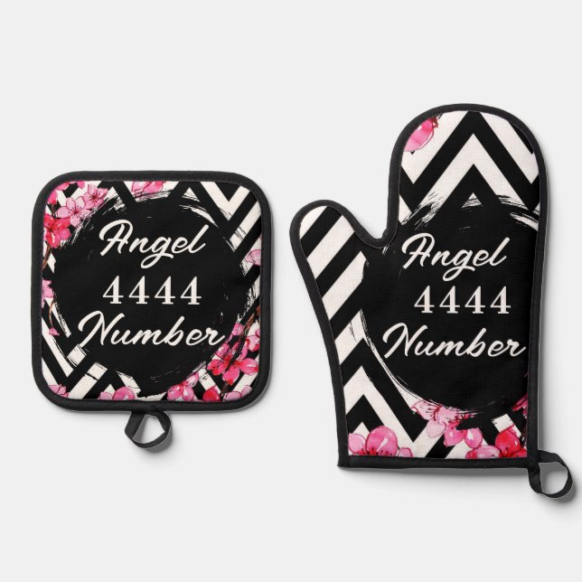 Angel Nummer "4444" Ofenhandschuh & Topflappen-Set (Vorderseite)
