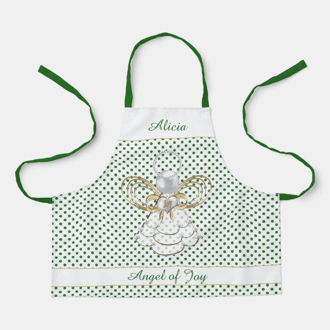Angel of Joy Gold Filigree Christmas Green Dots Schürze (Vorderseite)