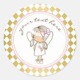 Angel Party Stickers-Gold & Pink Runder Aufkleber