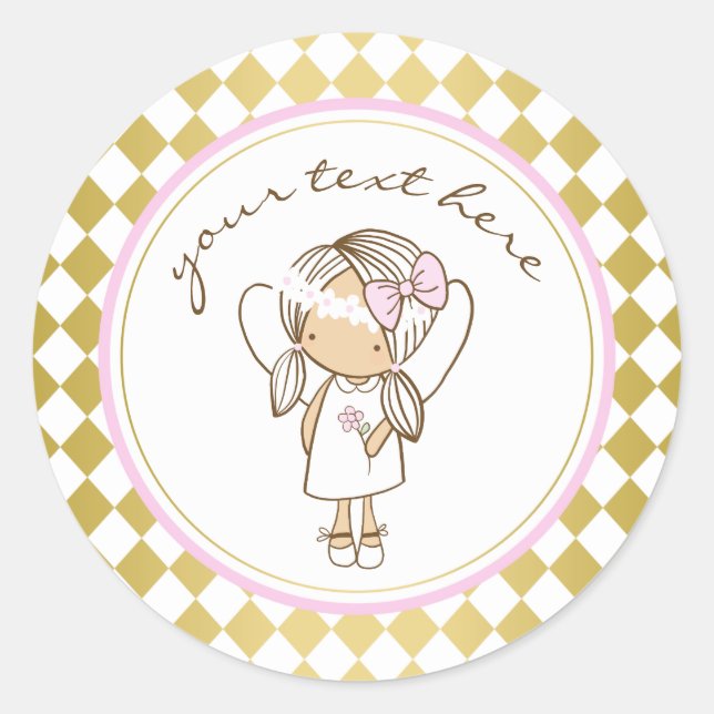 Angel Party Stickers-Gold & Pink Runder Aufkleber (Vorderseite)