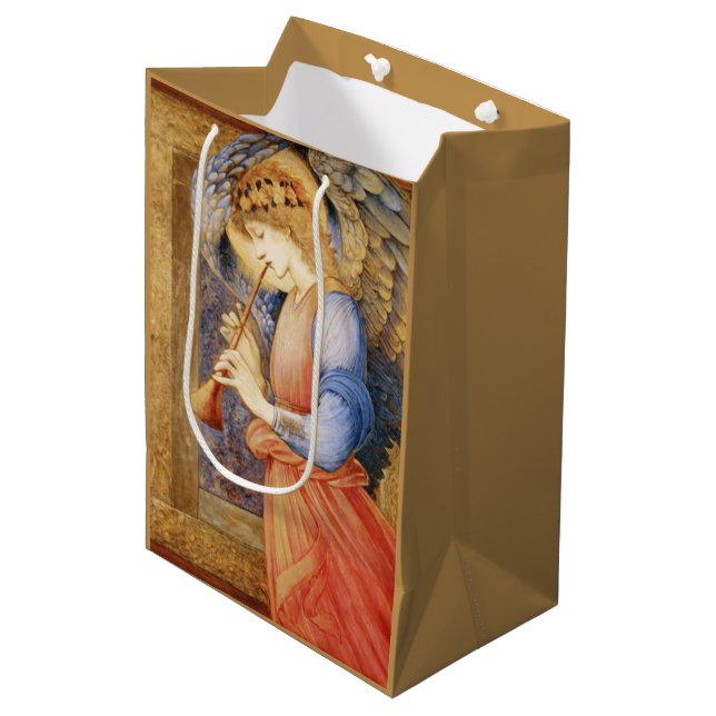 Angel Playing a Flageolet (von Edward Burne-Jones) Mittlere Geschenktüte (Vorderseite Schrägansicht)