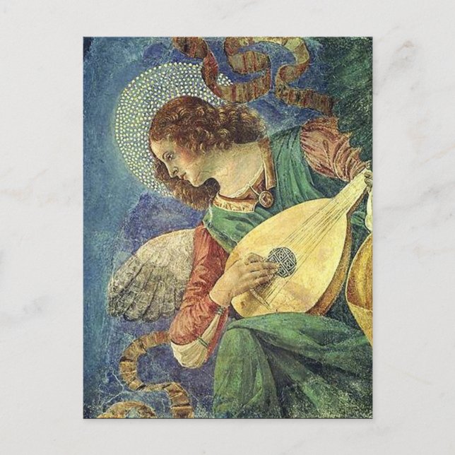 ANGEL PLAYING LUTE, Pergament Postkarte (Vorderseite)