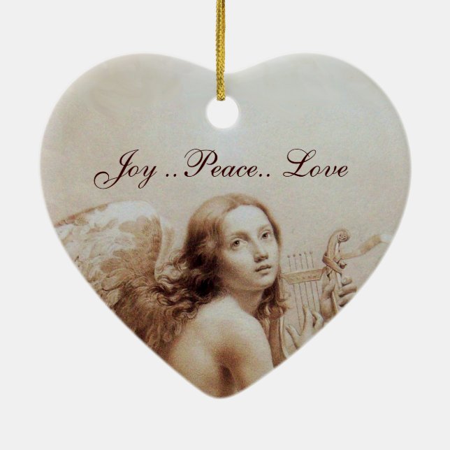 ANGEL PLAYING LYRA OVER THE CLOUDS Heart Keramikornament (Hinten)