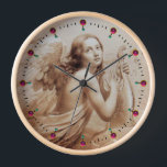 ANGEL PLAYING LYRA OVER THE CLOUDS Sepia Brown Uhr<br><div class="desc">Artistic and classic watercolor painting with white antique pink fuchsia gem stones ,  re-elaborated from 18 th Century Italian fine art</div>