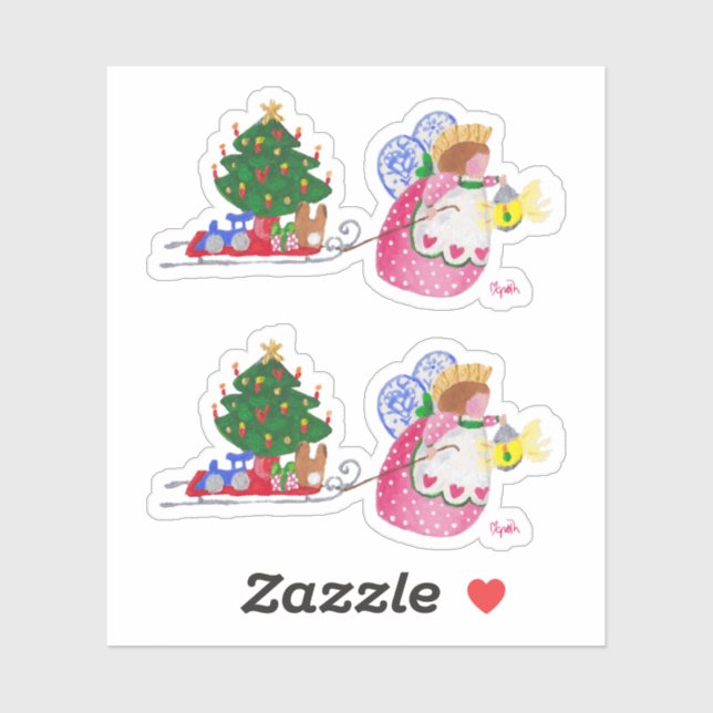 Angel Pulling Sled Sticker (Blatt)