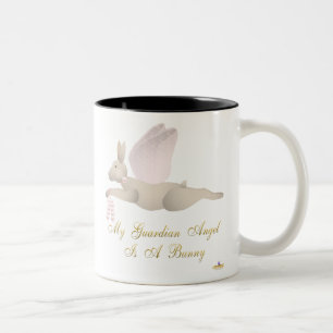 Angel Rabbit Tan Pink Roses Guardian Angel Bunny Zweifarbige Tasse