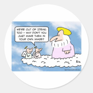 Angel riet Gott, Menschen zu erschaffen. Runder Aufkleber
