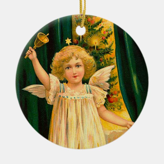Angel ringing the bell for Christmas time Keramik Ornament (Vorne)