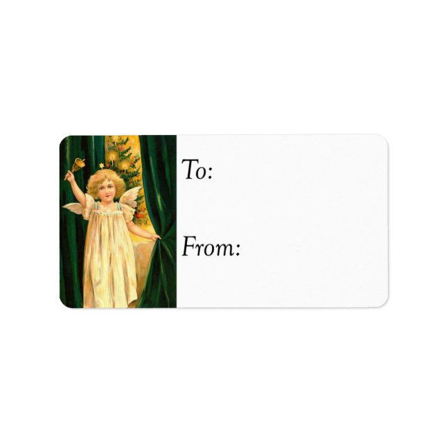 Angel Rings Vintager Weihnachtsgeschenk-Tag Adressaufkleber (Vorne)