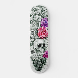 Angel Rose Blumen Skull Cards Würfeln Uhr Skateboard